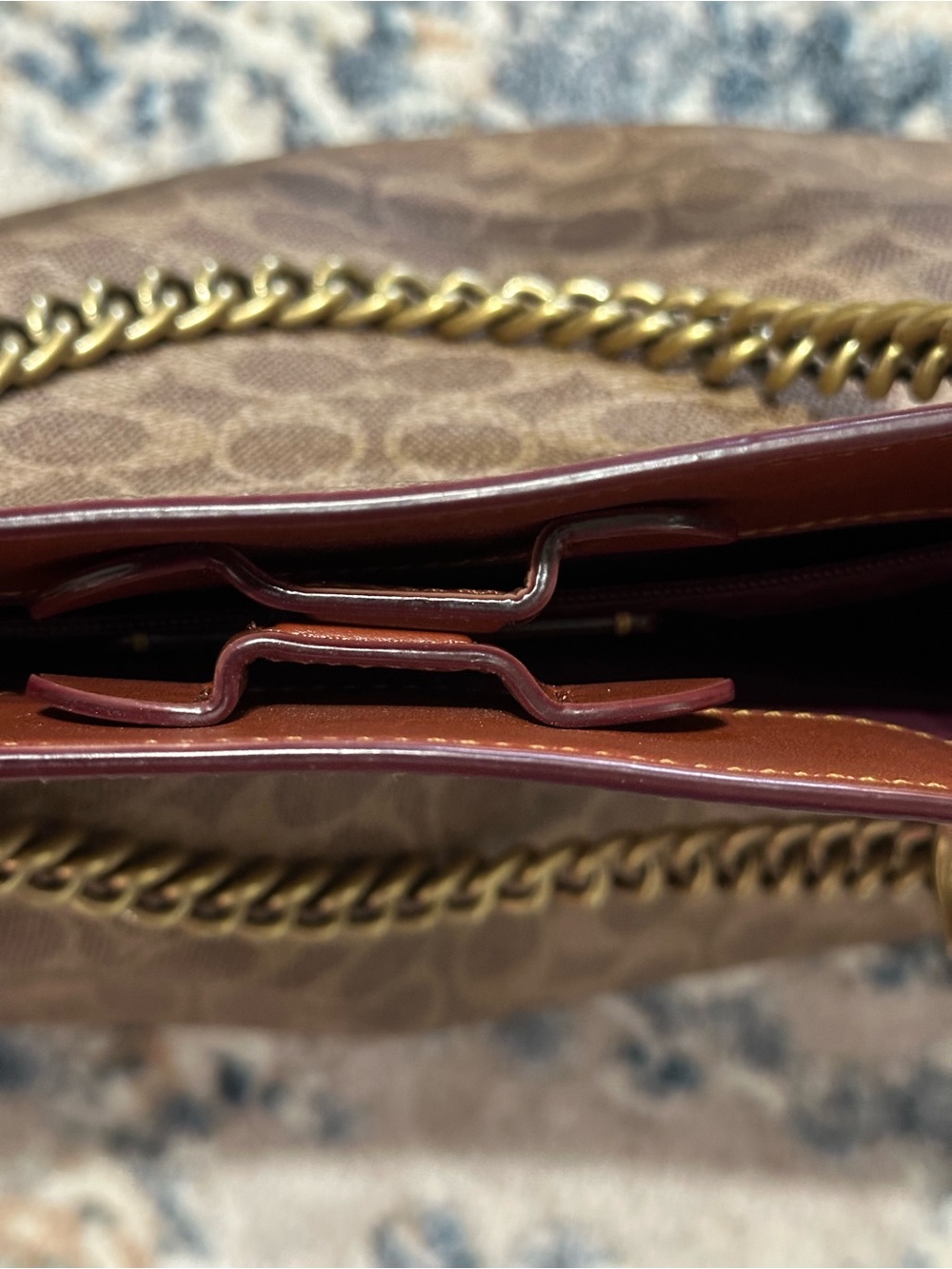 Coach Signature Canvas Tote with Leather Straps and Gold Chain - Picture 6 of 7